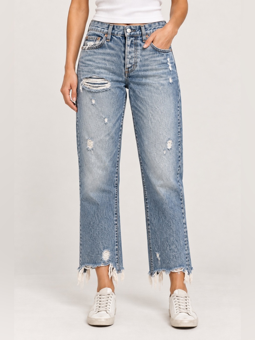 We The Free Size 26 Distressed Boyfriend Jeans Button Fly Raw Hem
